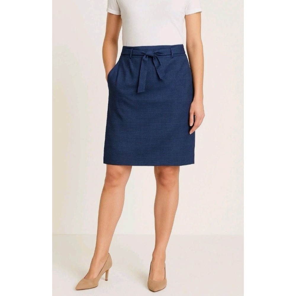 Banana Republic Navy Blue Plaid Pencil Skirt Tie Waist Womens 4 Career Office